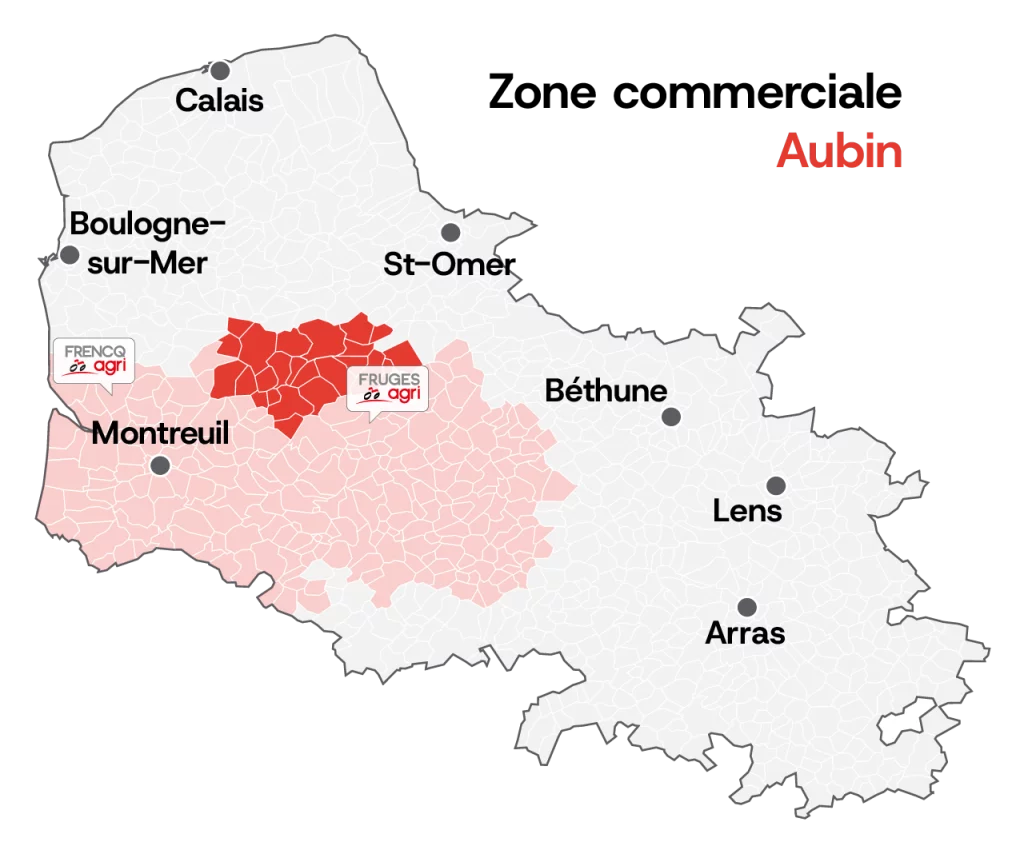 Carte commerciale secteur d'influence pour Aubin de Fruges Agri
