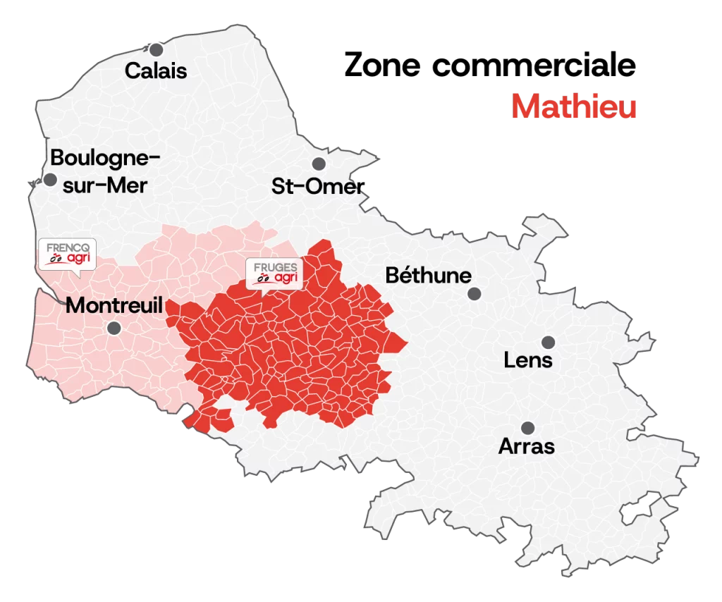 Carte commerciale secteur d'influence pour Mathieu de Fruges Agri