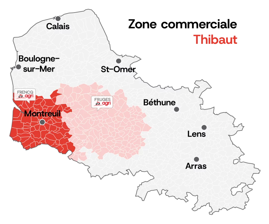Carte commerciale secteur d'influence pour Thibaut de Fruges Agri