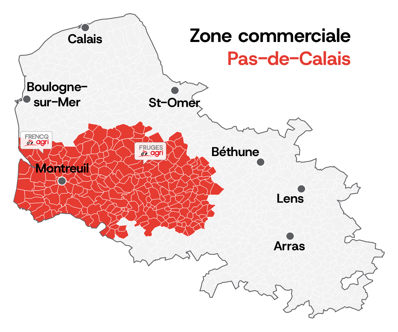 Carte commerciale Fruges et Frencq Agri dans le pas de calais
